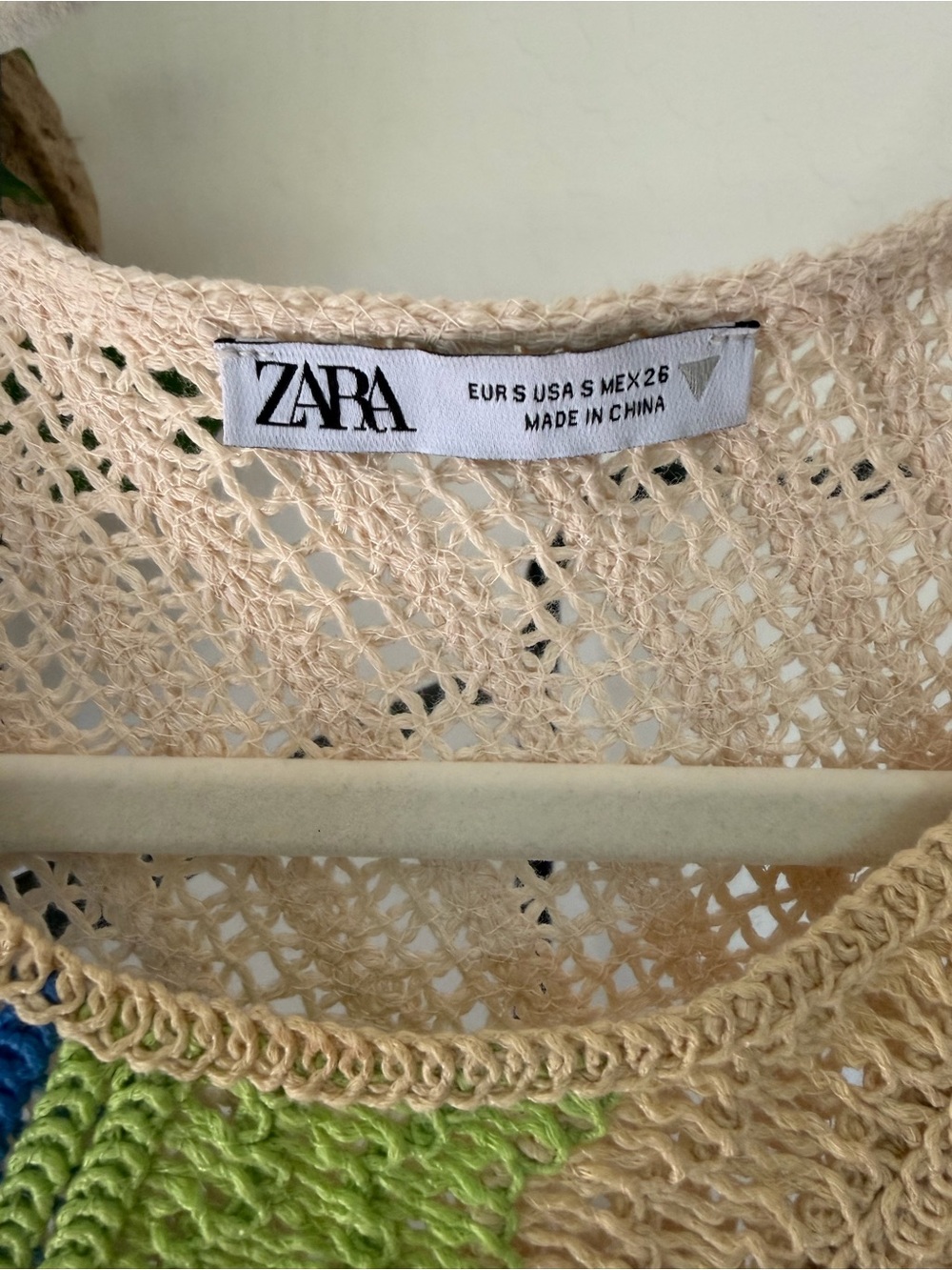 Zara Blue, Green & Cream Knit Wave-Panel Mini Dress - Picture 3 of 3